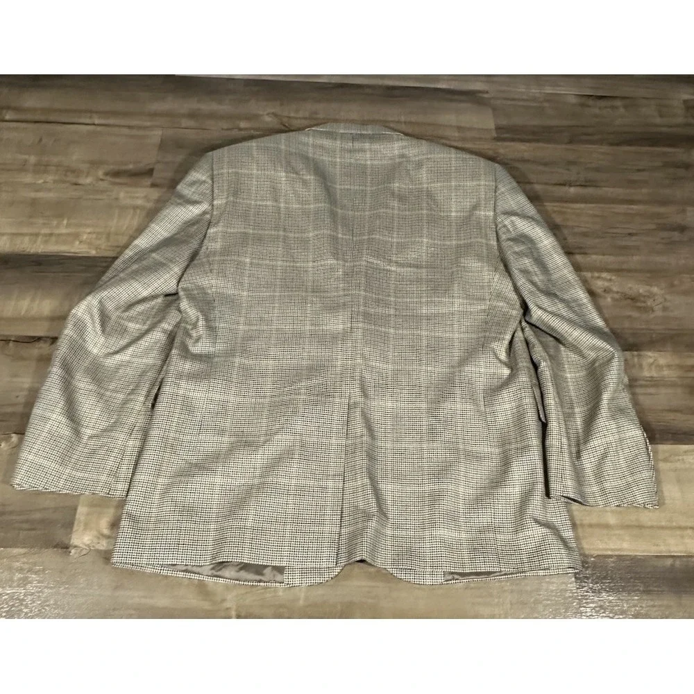 Jack Victor Mens Tan Houndstooth Plaid Blazer 41S Silk Wool E Thomas Fabric EUC